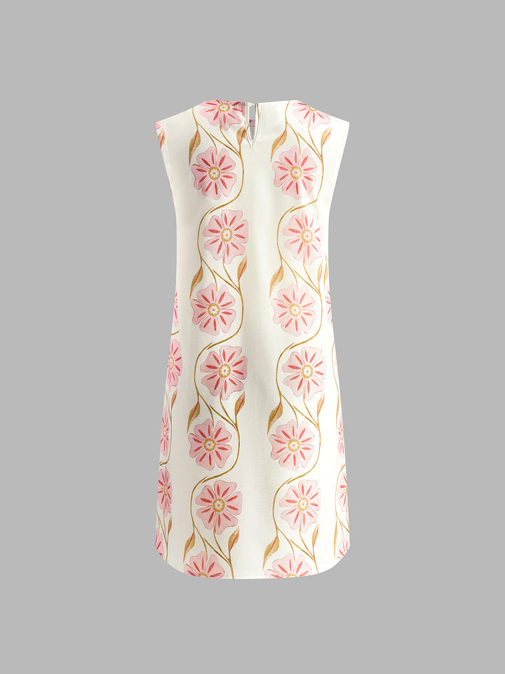 Stylish women's A-line floral print sleeveless mini dress, soft fabric, ideal as a summer day or resort dress.