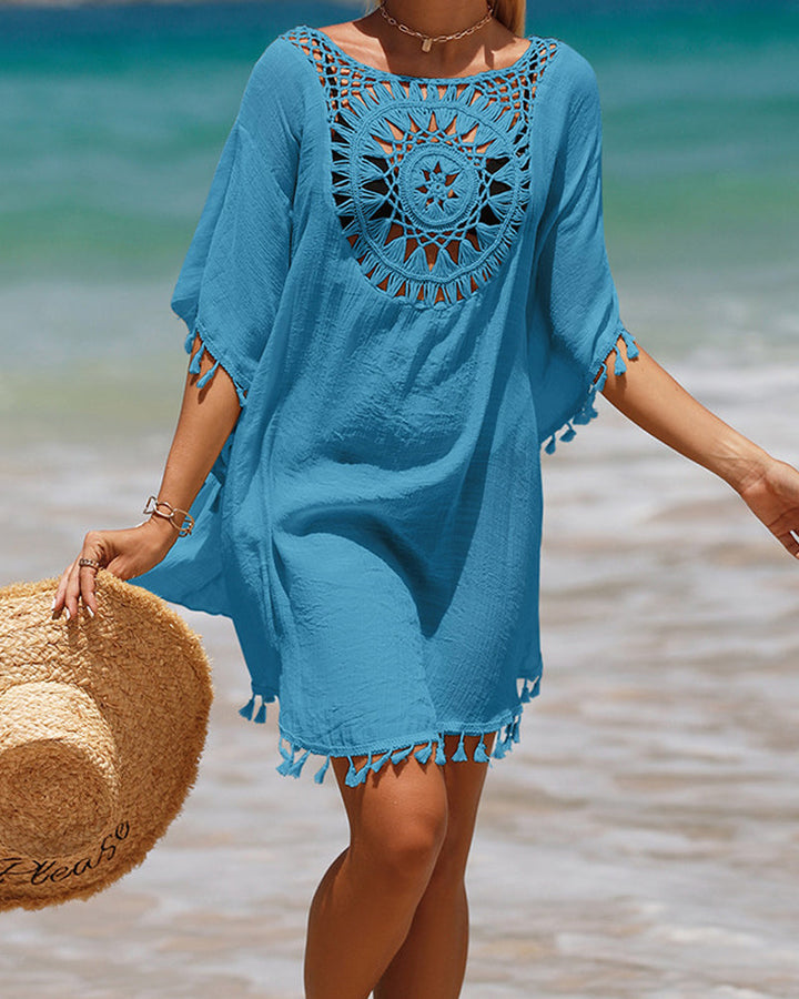 Lightweight, flowy women's boho beach cover-up, ideal for comfortable summer vacation beachwear.