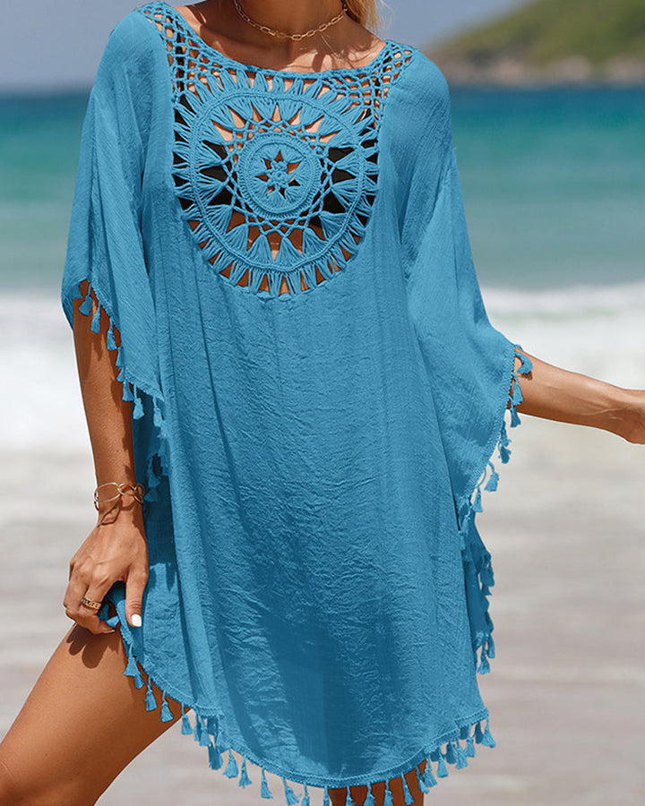 Stylish women's swimsuit cover-up, boho design, lightweight & flowy for beach or pool.