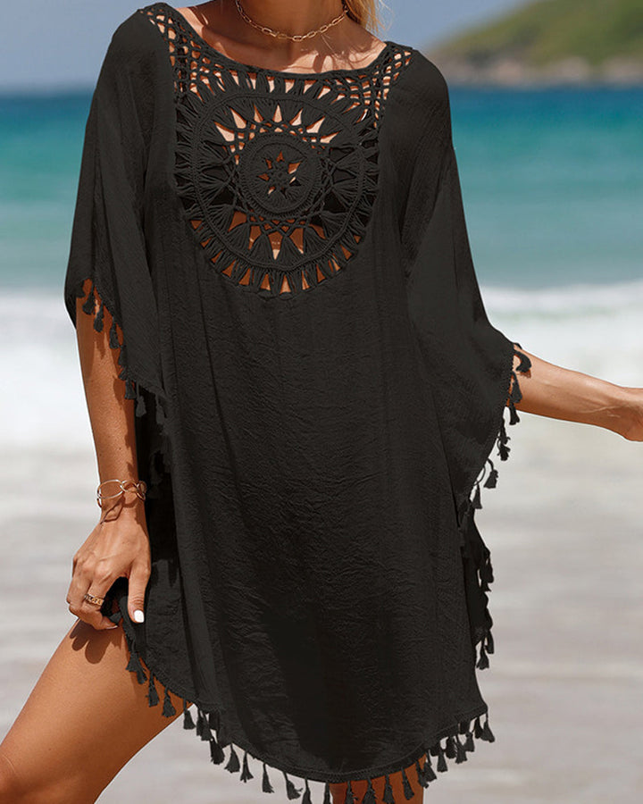 Versatile women's boho beach cover-up, lightweight & flowy, ideal as a swimsuit cover or vacation top.