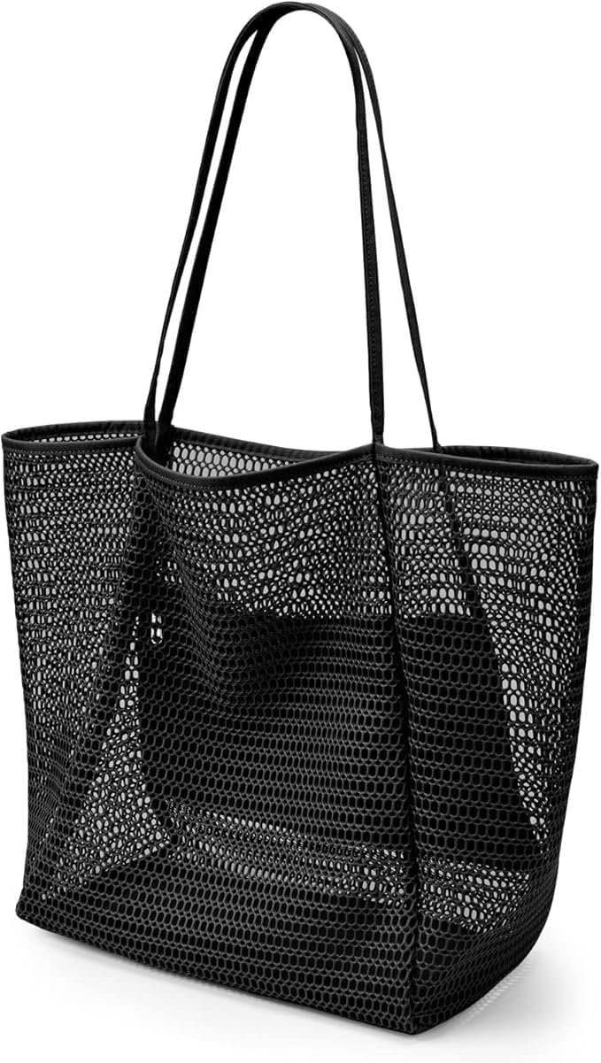 Lightweight foldable mesh beach tote bag for women, ideal for gym, shopping, and travel essentials.