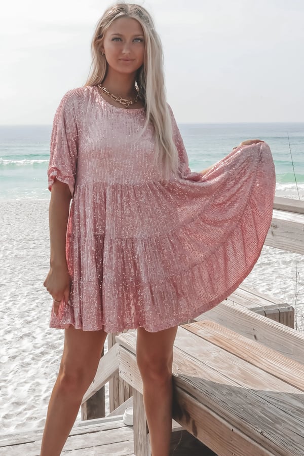 Sparkling ShimmerFlow sequin A-line dress for women, ideal for a dazzling cocktail or party event.