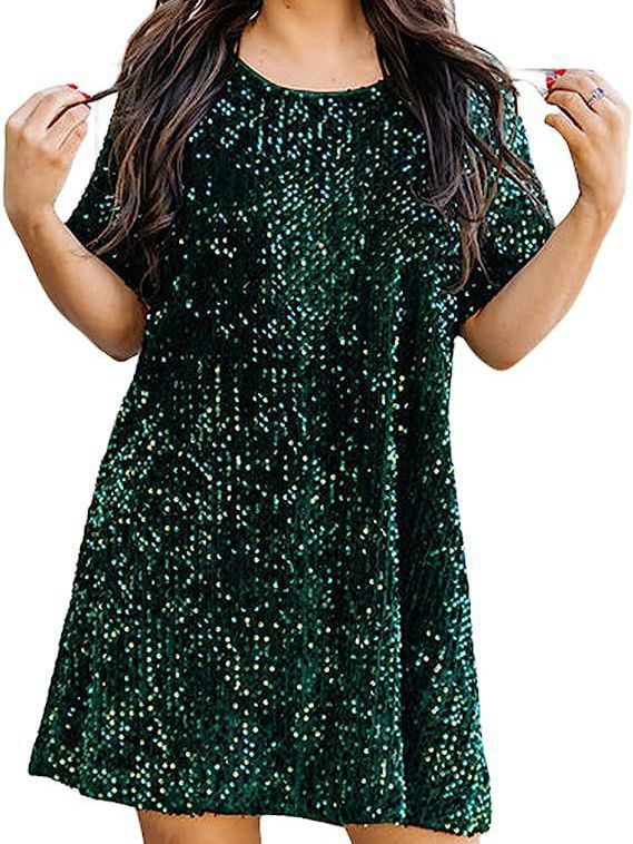 Fashionable A-line sequin dress for women, featuring ShimmerFlow fabric, perfect for dazzling sparkle.