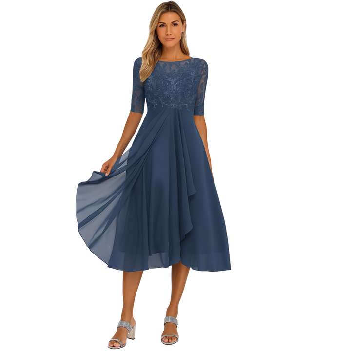 Women's graceful A-line midi dress, elegant for evening wear & special occasions. Flowing, flattering regular fit.