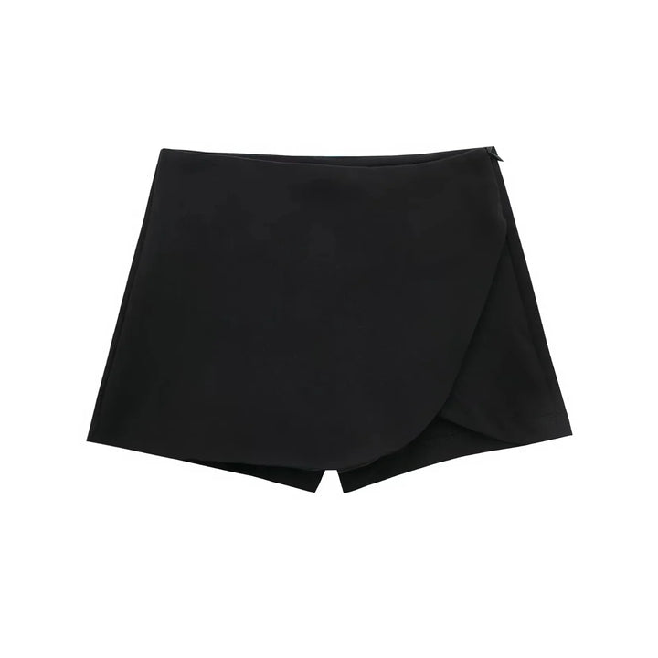 Modern women's mini skirt featuring an asymmetric hem and high waist design.