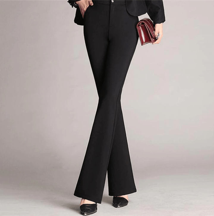 Women's high-waist flared work pants, ideal for a professional and elegant office style. Tailored trousers.