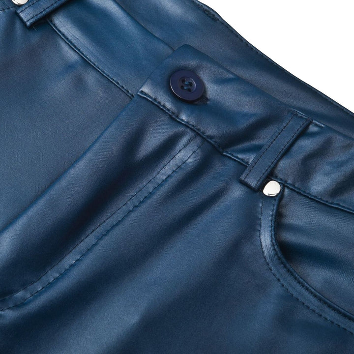 Comfortable women's high waist leather stretch trousers. Sleek fit, ideal for everyday elegant wear.
