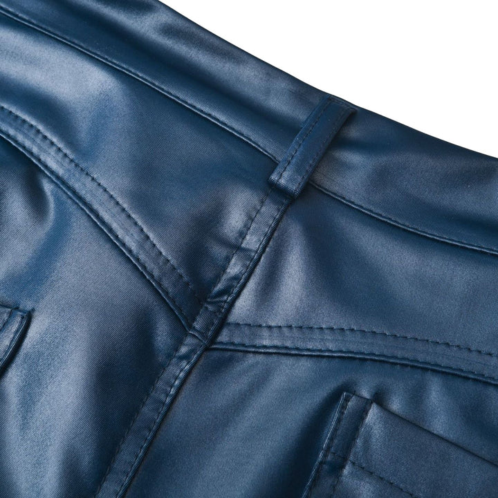 Women's premium high waist stretch leather trousers. Slim, elegant fit for winter & fall fashion.