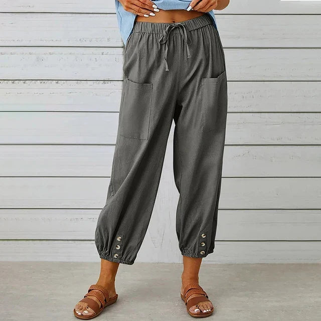Comfortable women's high waist relaxed fit pants with wide leg, ideal for daily wear.