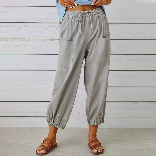 Model showcasing comfortable women's high waist relaxed fit wide leg pants for everyday style.