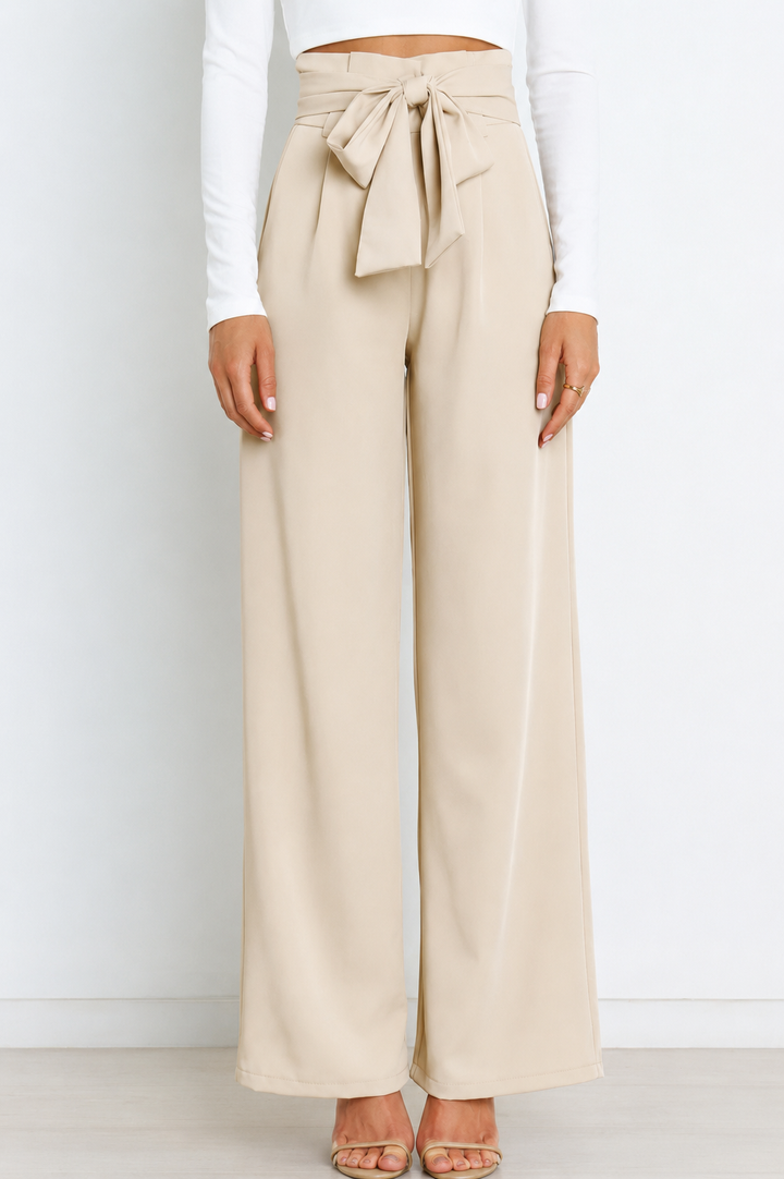 Women's high-waisted wide-leg work pants for professional office wear, elegant and comfortable.