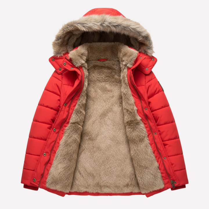 Versatile women's padded jacket with hood. A warm, casual layering piece for autumn & winter adventures.