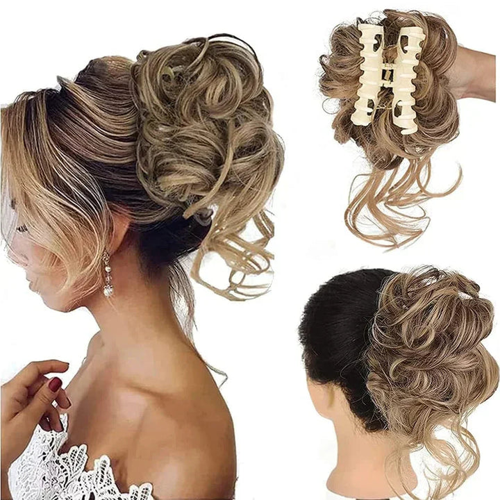 Dark brown instant hair bun clip, synthetic updo accessory for quick & easy women's styling.