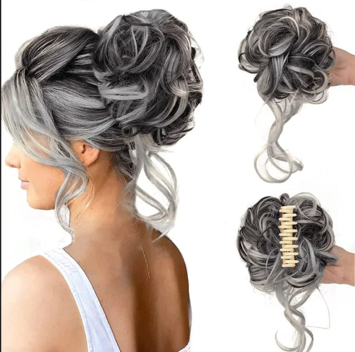 Black synthetic instant hair bun clip, women's updo accessory for quick, chic hairstyles.