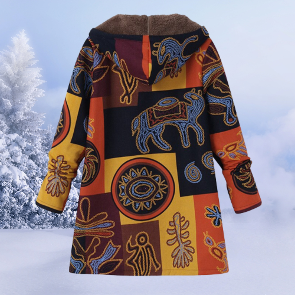 Cozy Ivy floral winter jacket for women, hooded and warm, ideal for stylish cold weather.