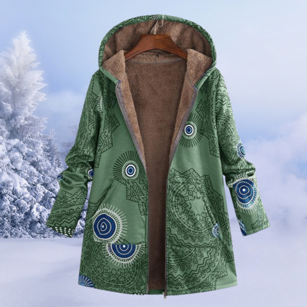 Ivy women's floral winter jacket with hood, a cozy & stylish choice for cold weather.