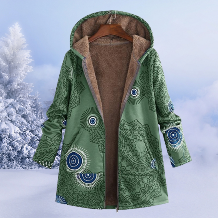 Ivy women's floral winter jacket with hood, a cozy & stylish choice for cold weather.