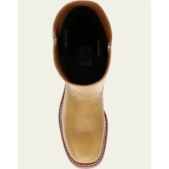 Front view of women's knee-high cowboy boots, showcasing classic western style and tall design.