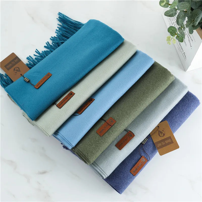 Draped Krystal Cashmere scarf, an elegant solid color women's winter fashion accessory.
