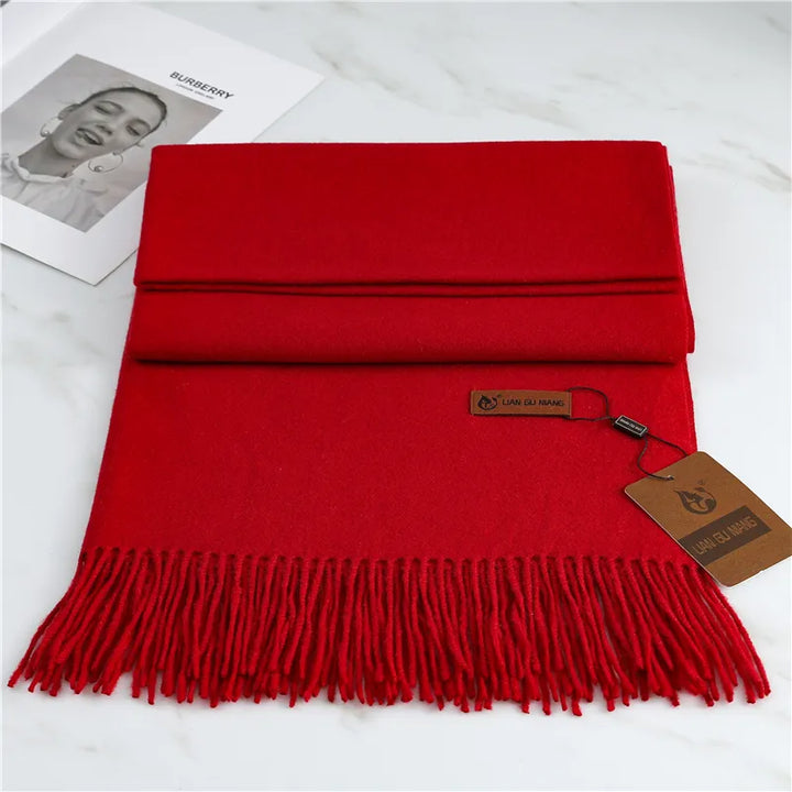 Elegant solid color Krystal Cashmere winter scarf for women. Soft, oversized, and warm.