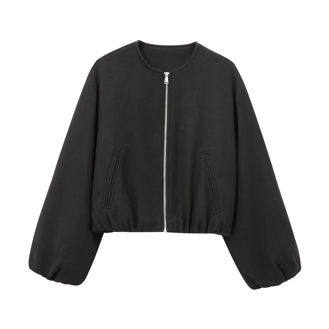 Women's modern lightweight bomber jacket in a flat lay. Casual chic outerwear, ideal for versatile styling.