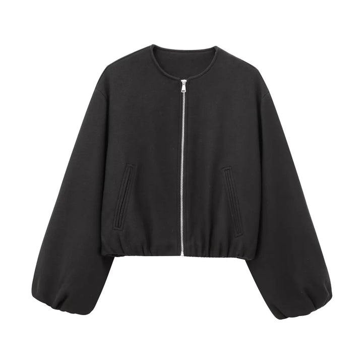 Women's modern lightweight bomber jacket in a flat lay. Casual chic outerwear, ideal for versatile styling.