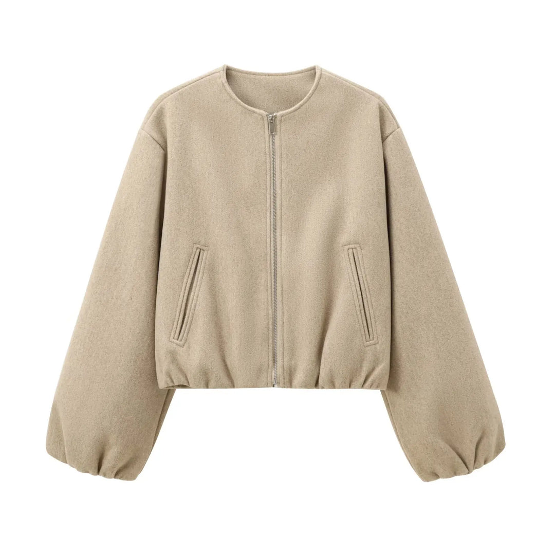 Stylish women's bomber jacket for fall fashion. Lightweight outerwear, perfect for crisp autumn days.