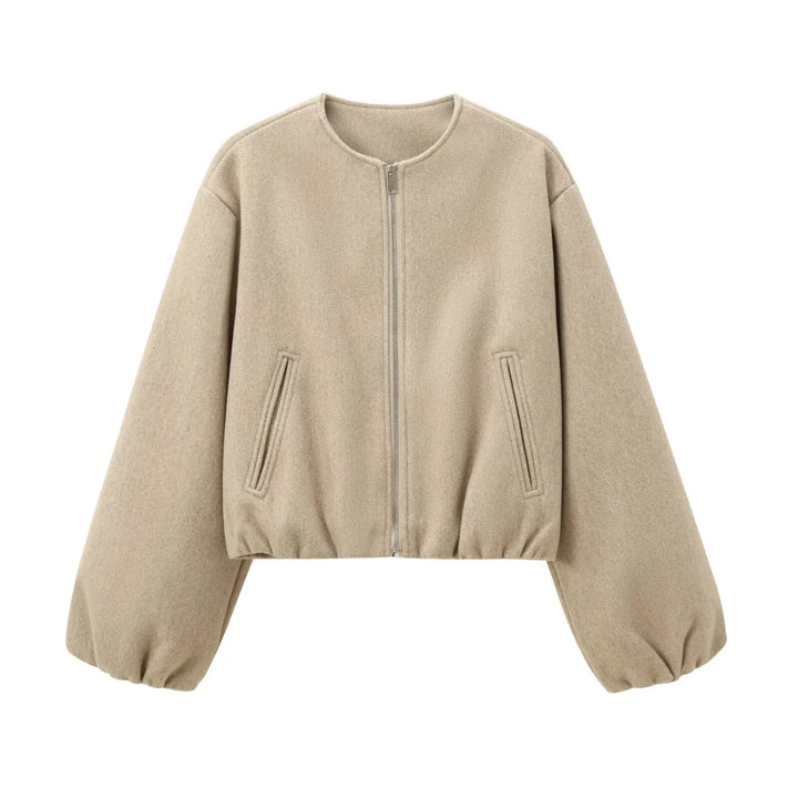 Stylish women's bomber jacket for fall fashion. Lightweight outerwear, perfect for crisp autumn days.