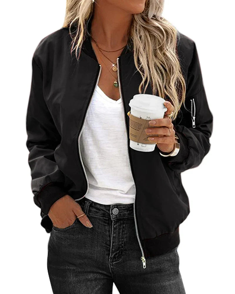 Women's lightweight bomber jacket, perfect for everyday chic style and comfort.