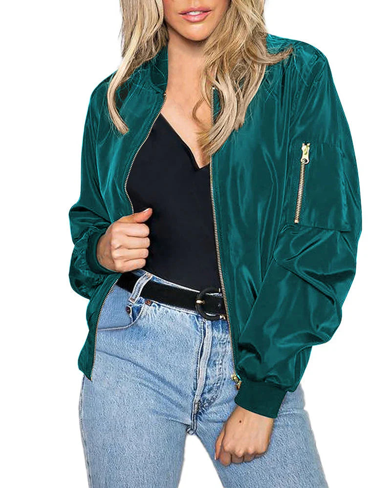 Effortless women's bomber jacket, lightweight and comfortable for all-day wear.