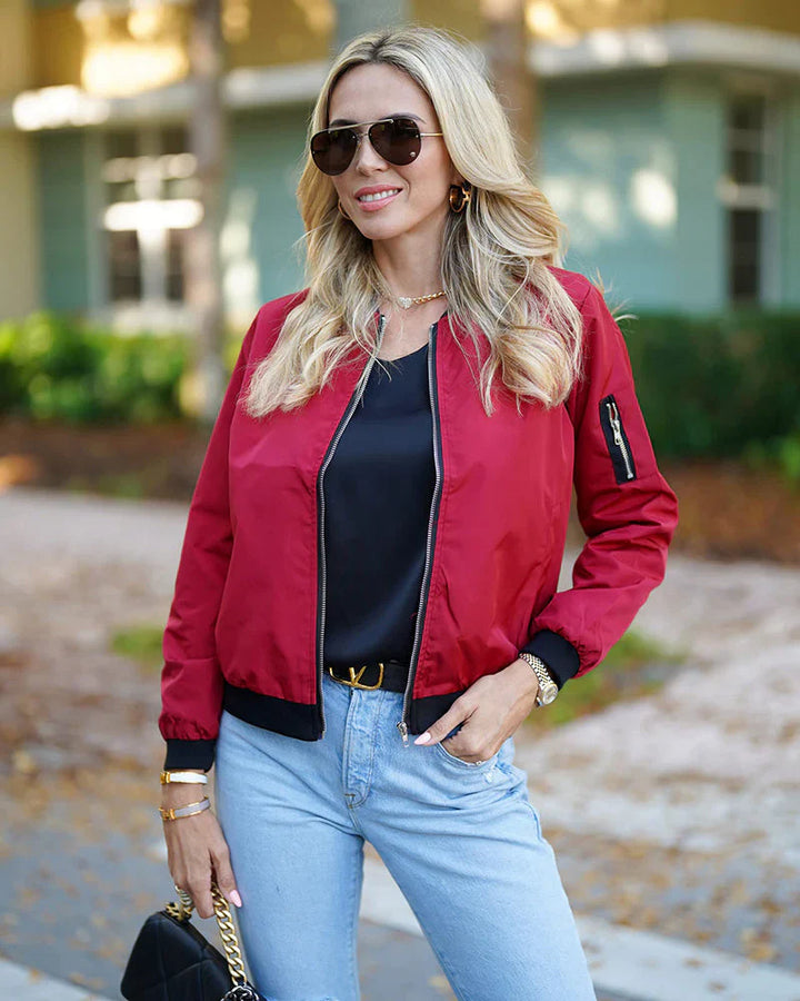 Comfortable and chic women's bomber jacket, lightweight design for everyday fashion.