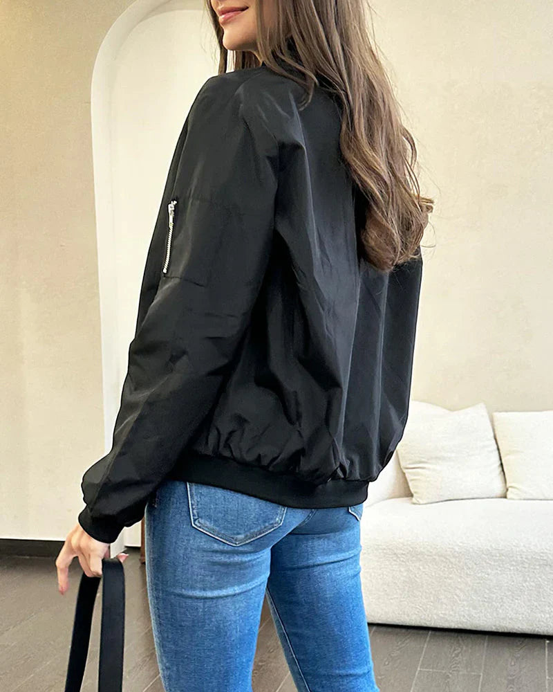 Lightweight bomber jacket for women, comfortable fit for stylish everyday wear.