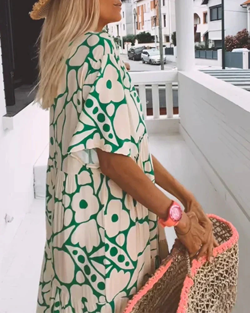 Versatile women's lightweight summer dress, perfect for everyday wear, beach, or chic resort fashion. Flowing fit.