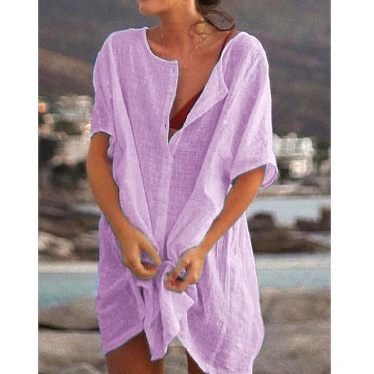 Comfortable women's casual midi dress, doubles as a chic beach & swim cover-up for summer days.