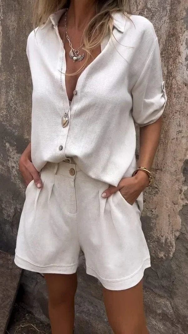 Cozy women's lounge set with matching lightweight shorts and top for ultimate relaxation.