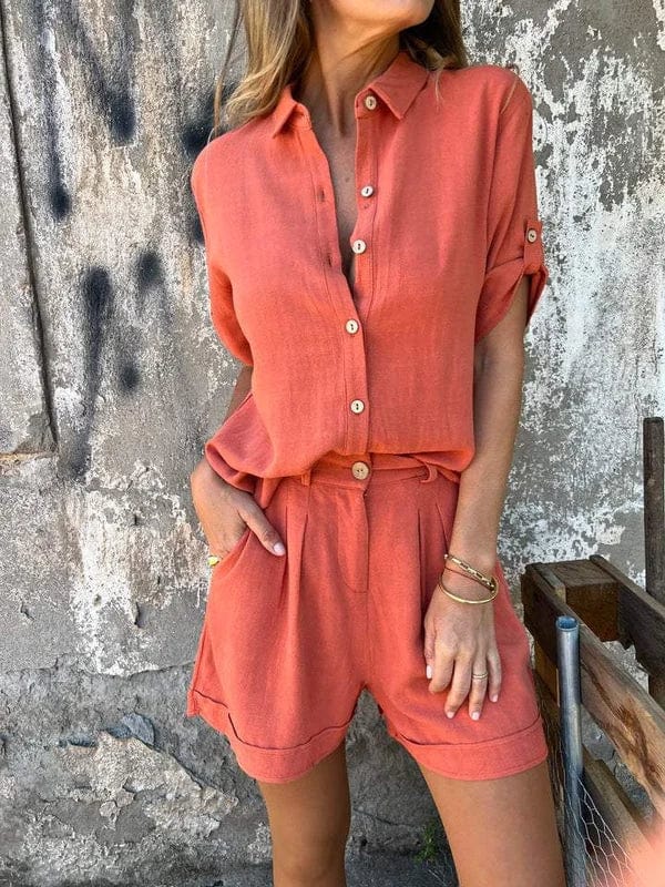 Versatile women's summer shorts and top set for casual wear or relaxing lounge style.
