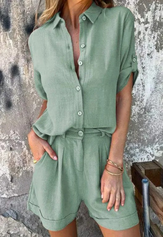 Soft, lightweight women's matching top and shorts set for ultimate comfort.