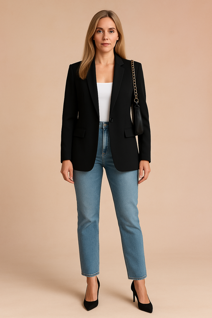 Fashionable women's versatile blazer, a lightweight professional jacket for stylish office & casual ensembles.