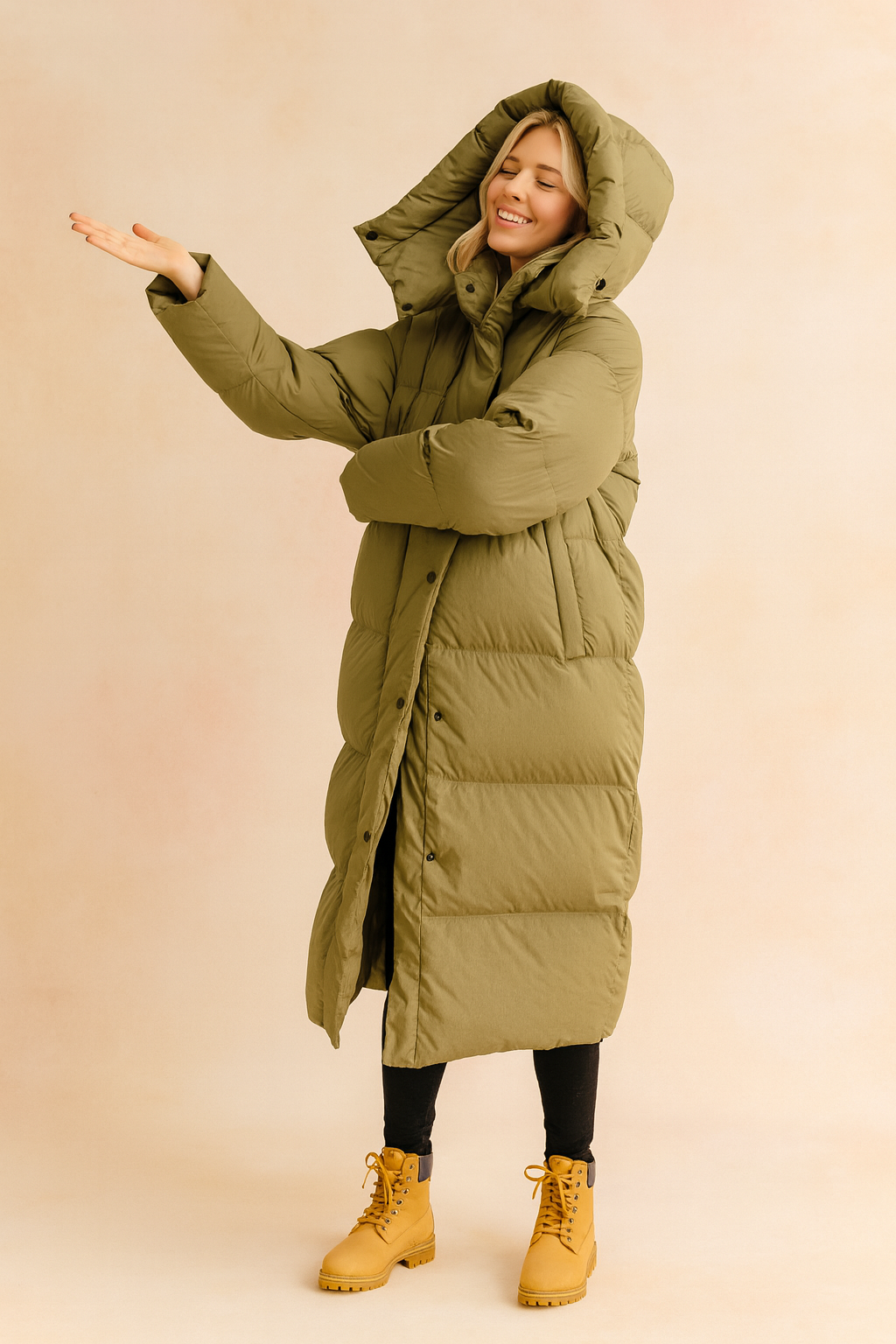 Women's long quilted winter jacket with hood for ultimate warmth and cold weather protection.