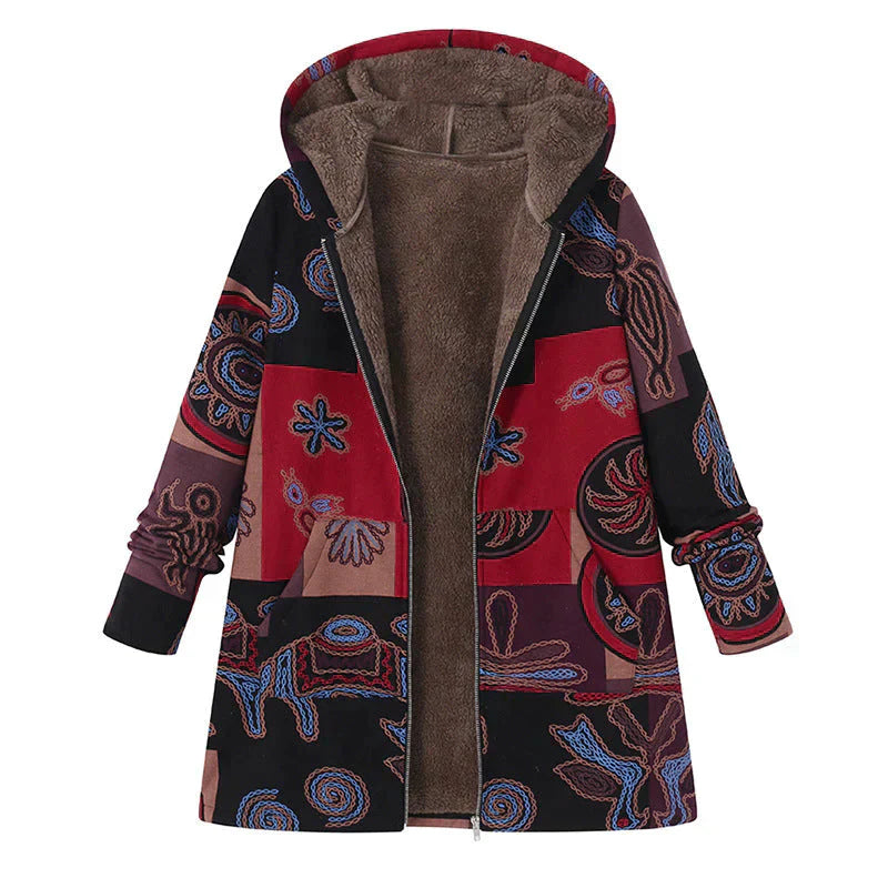 Stylish women's long spring jacket, hooded & with front pockets, great for everyday casual fashion outerwear.