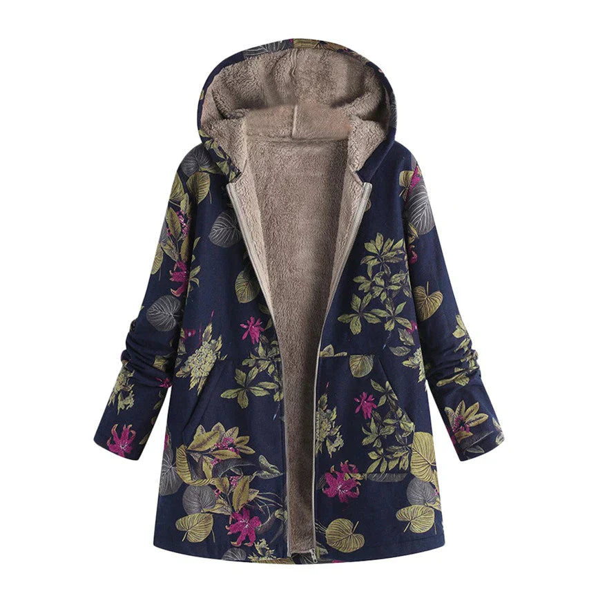 Lightweight women's long spring jacket, hooded & with practical front pockets. Ideal transitional outerwear.