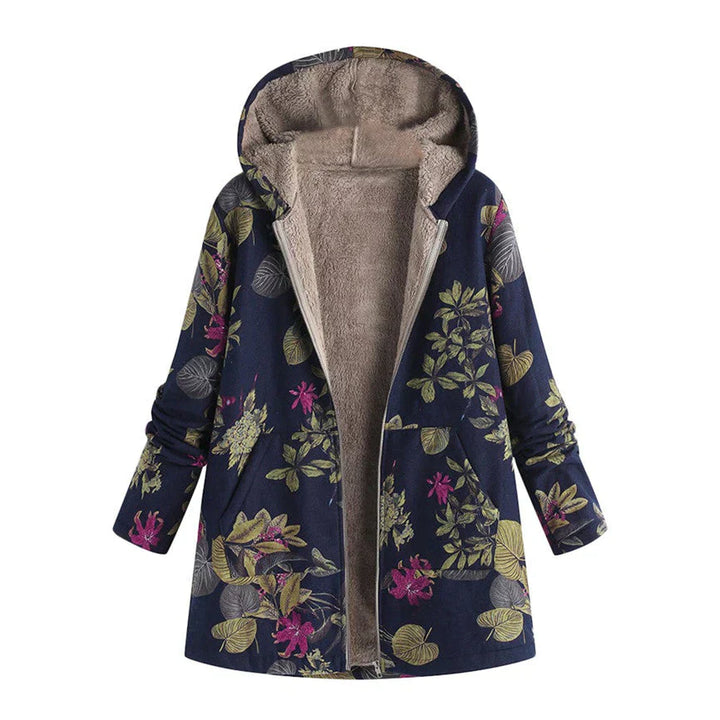 Lightweight women's long spring jacket, hooded & with practical front pockets. Ideal transitional outerwear.