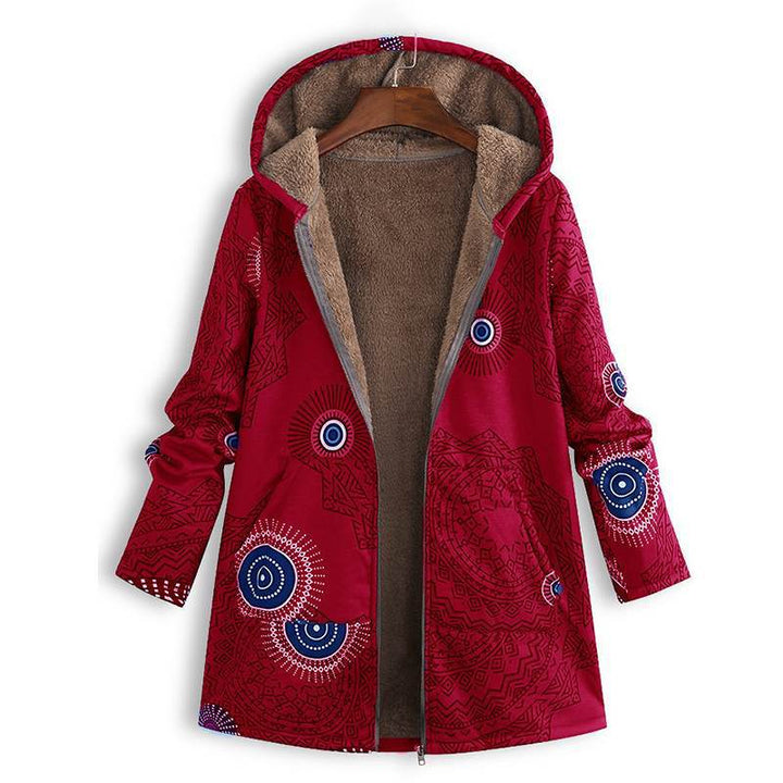 Practical women's long spring jacket with hood & front pockets, comfortable, stylish, & lightweight outerwear.