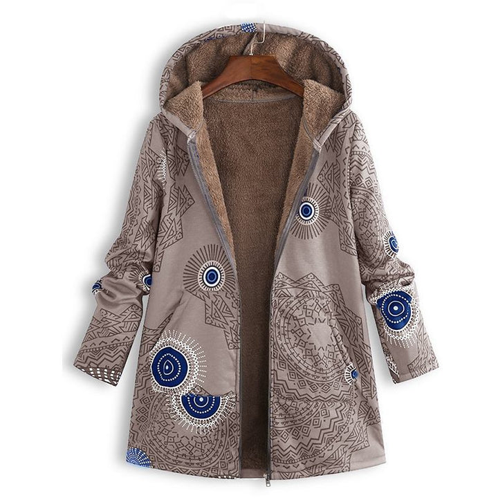 Versatile women's long spring jacket with hood & pockets, perfect for transitional fashion outerwear.