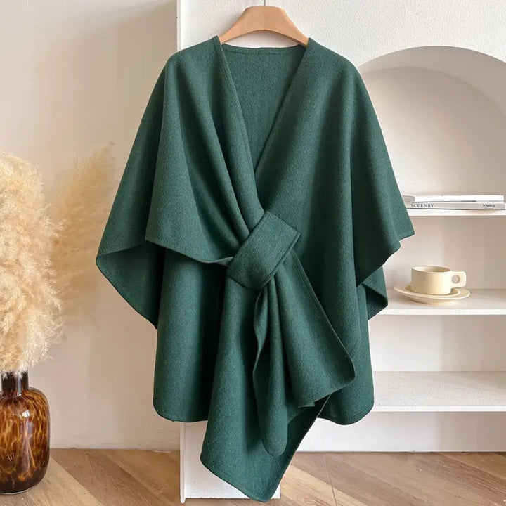 Luxurious windproof women's poncho scarf coat. Cozy, elegant autumn/winter outerwear and fashion accessory.