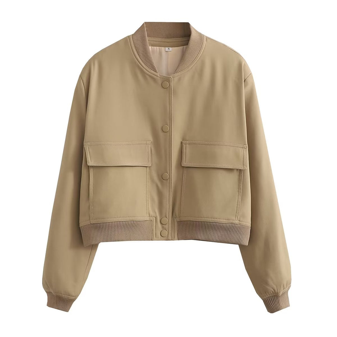 Essential women's cropped bomber jacket, the Maven, offering stylish and casual outerwear.