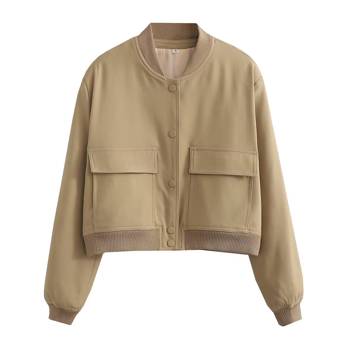 Essential women's cropped bomber jacket, the Maven, offering stylish and casual outerwear.