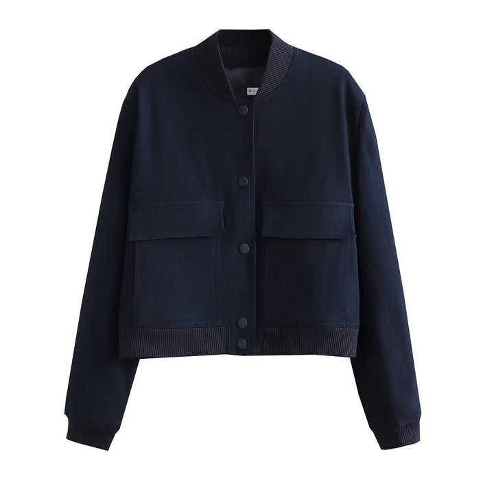 Utility pockets detail on this women's Maven cropped bomber jacket, stylish and functional.