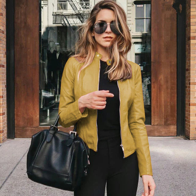 Embrace timeless elegance with the Naomi women's leather jacket, a stylish & versatile outerwear choice.