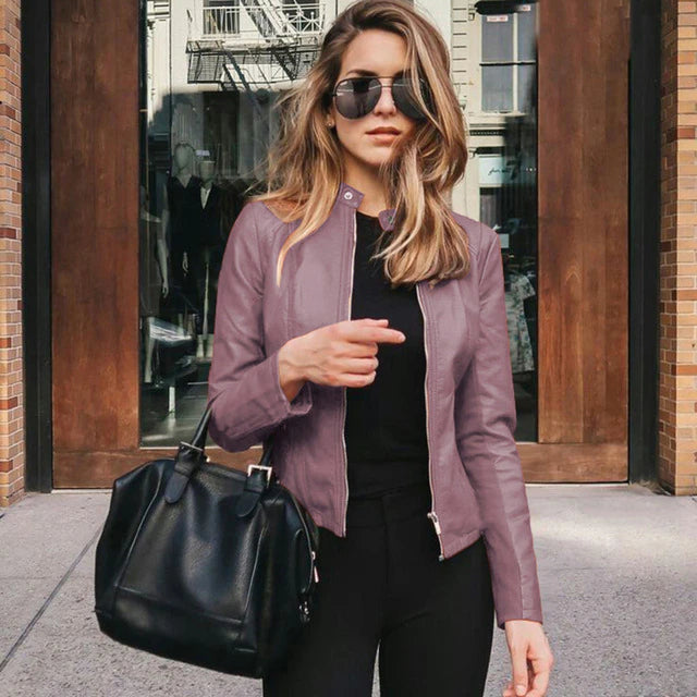 Premium Naomi women's leather jacket, a classic, stylish, and elegant addition to modern timeless fashion.
